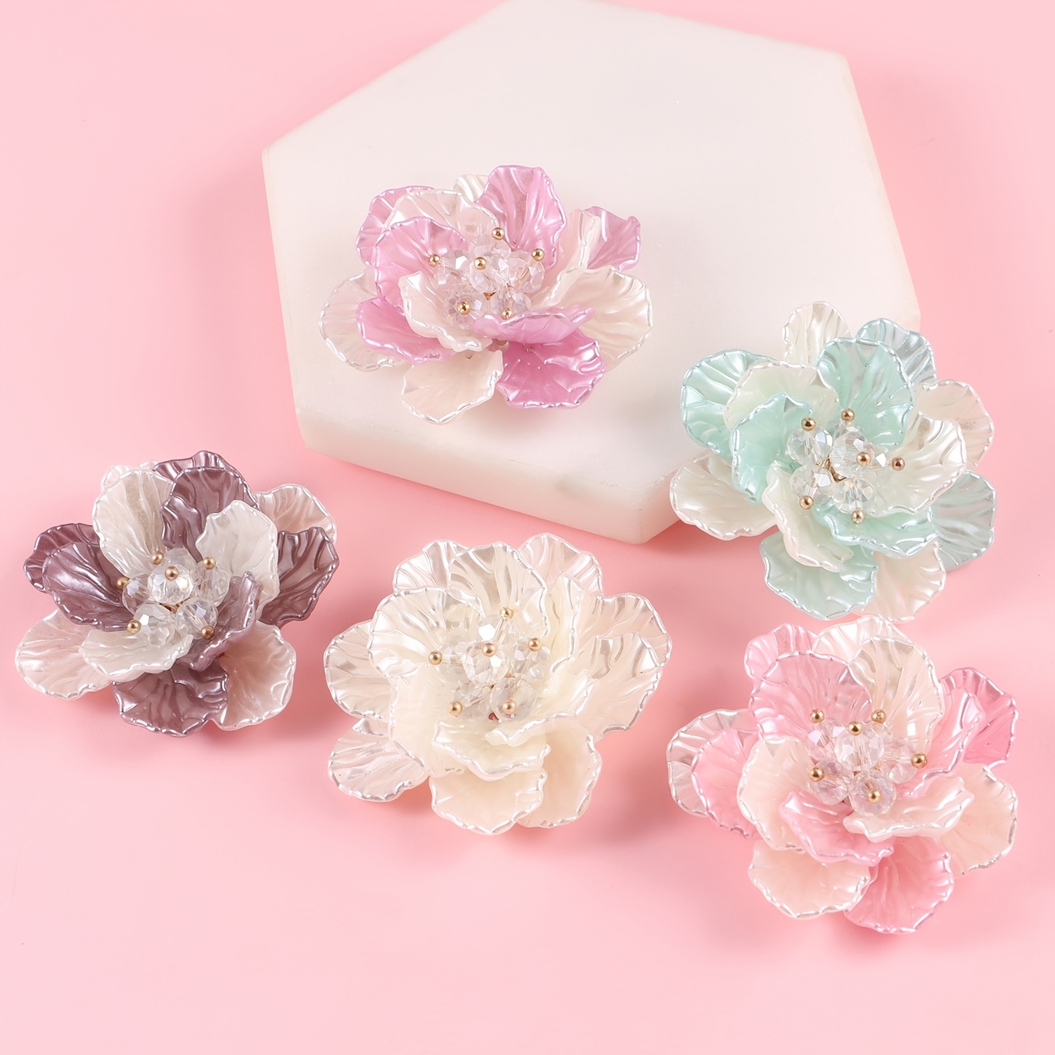 1pc Plastic ABS Pearl Flower Two Tone Accessory